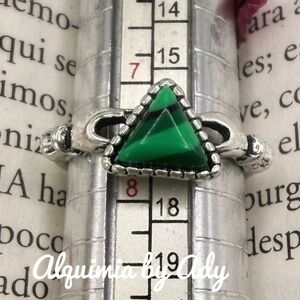 Alquimia Silver Ring with Green Triangle